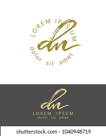 D N. Initials Monogram Logo Design. Dry Brush Calligraphy