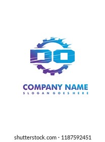 D O Initial with gear template vector