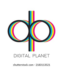 d p digital planet logo template colour c m y k white background