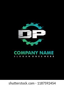 D P Initial with gear template vector