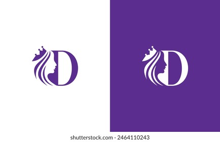 d p initial woman face hair beauty with crown for luxury fashion artist spa wellness aesthetic treatment make up salon 