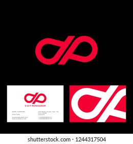 D, P letters. D and P red monogram. Two letters like a drops isolated on dark background. Identity, business card.