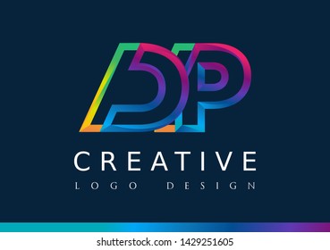 D P  Logo. DP Letter Design Vector with Magenta blue and green yellow color.