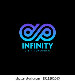 D and P monogram. Infinity logo, consist of blue strips. Infinity abstract emblem.