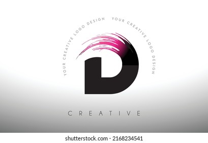 D Paint Brush Letter Logo Design with Artistic Brush Stroke in Black and Purple Colors Vector Illustration.