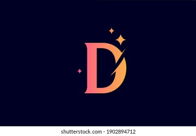D pink yellow gradient alphabet letter logo for company with stars. Branding for lettering and identity. Creative template design for business icon