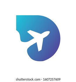 D and plane. template for logo, emblem.Travel logo Stylized letter D with bird style icon. Vector illustration