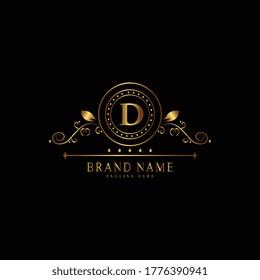 D premium luxury gold monogram logo. D letter logo. D monogram luxury gold logo.