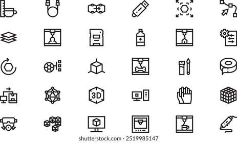 D printing icons High-Quality Vector Icons Collection with Editable Stroke. Ideal for Professional and Creative Projects.