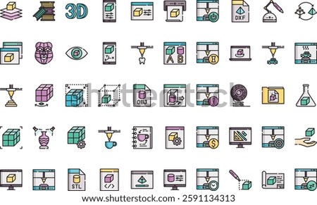 D printing icons High-Quality Vector Icons Collection with Editable Stroke. Ideal for Professional and Creative Projects.