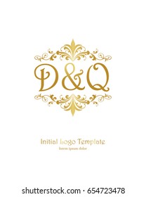 D & Q initial wedding logo template vector