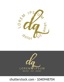 D Q. Initials Monogram Logo Design. Dry Brush Calligraphy