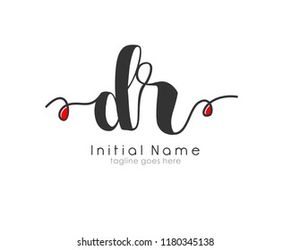 D R Initial handwriting logo vector template