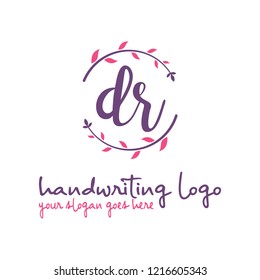 D R Initial handwriting logo vector