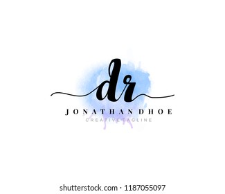 D R Initial watercolor logo on white background. Logo template vector