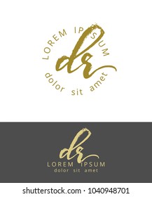 D R. Initials Monogram Logo Design. Dry Brush Calligraphy