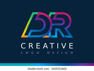 D R  Logo. DR Letter Design Vector with Magenta blue and green yellow color.