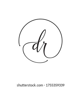 D R lowercase letter handwriting circle logo design vector