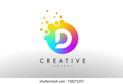 D Rainbow Dots Letter Logo. Letter Design Vector with Colorful Dots Bubbles.