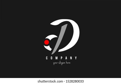 D red dot alphabet letter in black and white for logo icon design. Suitable for a company or business