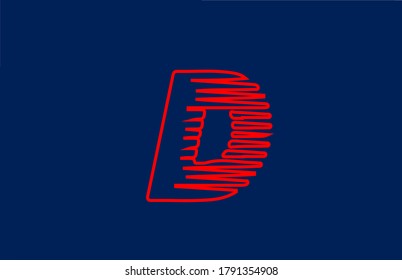 D red line alphabet letter logo icon. Simple line design for company and business