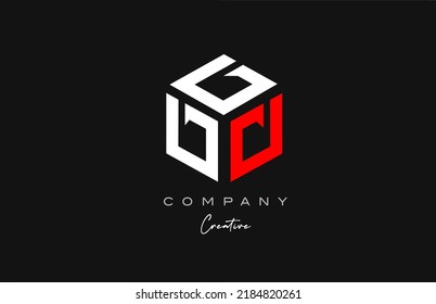 D red white three letter cube alphabet letter logo icon design. Creative template for business and company