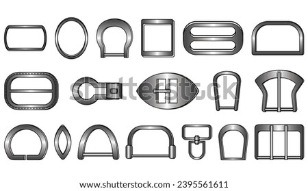D ring and Belt buckle flat sketch vector illustration set, different types belt with Frame buckle, berg buckle and ring buckles accessories for belt, jewellery, dress fasteners and Clothing belt ストックフォト © 