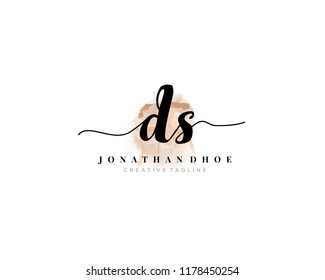 D S Initial watercolor logo on white background. Logo template vector