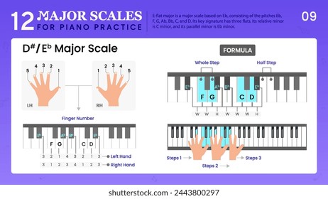 D Sharp Major Scale or E Flat Major, Visual Guide Essential Music Theory for Piano