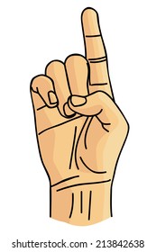 D sign language or hand pointing upwards vector