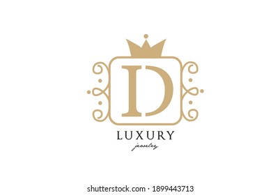D logotipo simple de letra en monograma amarillo. Diseño de iconos creativos con corona king para empresas de lujo y negocios 