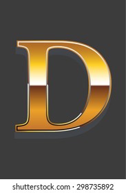 D single golden letters of alphabet