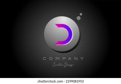 D sphere alphabet letter logo icon design with dot. Pink grey creative template for business and company