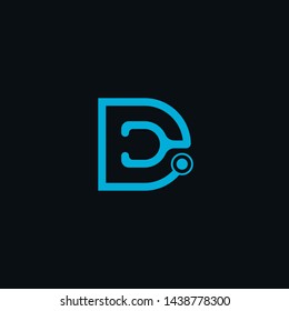 D stethoscope logo flat monogram