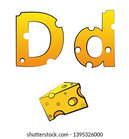D, swiss vector Alphabet made of Cheese, Vector Icons isolated on white