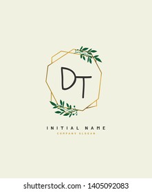 D T DT Beauty vector initial handwriting logo of wedding, fashion, jewerly, heraldic, boutique, floral and botanical with creative template for any company or business.