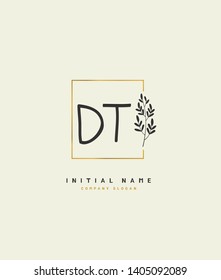D T DT Beauty vector initial handwriting logo of wedding, fashion, jewerly, heraldic, boutique, floral and botanical with creative template for any company or business.