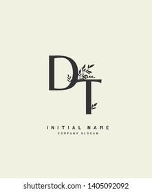 D T DT Beauty vector initial handwriting logo of wedding, fashion, jewerly, heraldic, boutique, floral and botanical with creative template for any company or business.