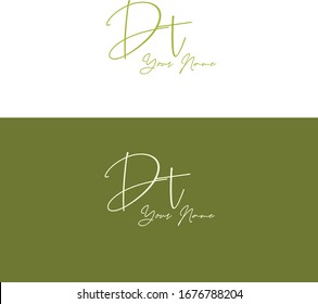 D T DT Initial letter handwriting and signature logo.	