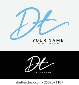 D, T, DT Initial letter logo. Alphabet DT Handwritten Signature logo