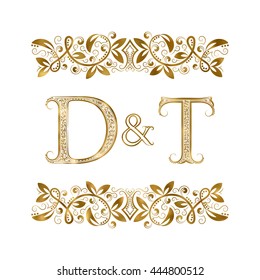 D and T vintage initials logo symbol. The letters are surrounded by ornamental elements. Wedding or business partners monogram in royal style.