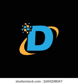 D tech logo design template, D tech logo, D technology vector