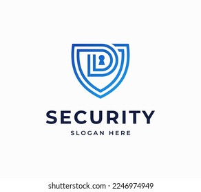 D tech security guard keyhole connected access creative modern digital vector logo design