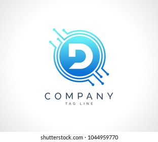 D Technology Circuit Alphabet. Logo. Simple, modern, futuristic. With Blue Gradation Color.