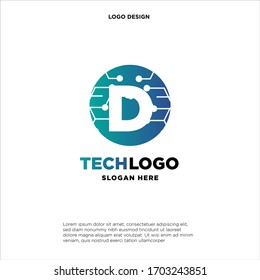 D Technology Circuit Alphabet. Logo. Simple, modern, futuristic. With Blue Gradation Color.