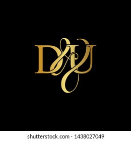 D & U DU logo initial vector mark. Initial letter D & U DU luxury art vector mark logo, gold color on black background.