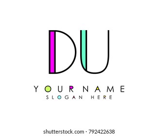 D & U initial minimalist logo template vector