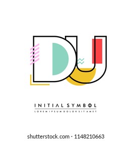 D U Memphis letter style, initial logo template vector full color.
