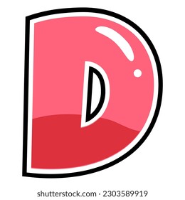 D uppercase english, Children font alphabet cartoon style in red tone with wave pattern.  For headings, flyer, greeting cards, product packaging, book cover, printed quotes, logo, design