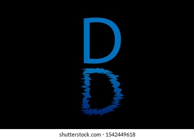 D uppercase letter with water reflection effect vector illustration. Wavy letter design for logo, emblem, label, card, company name, business or web page graphic element.